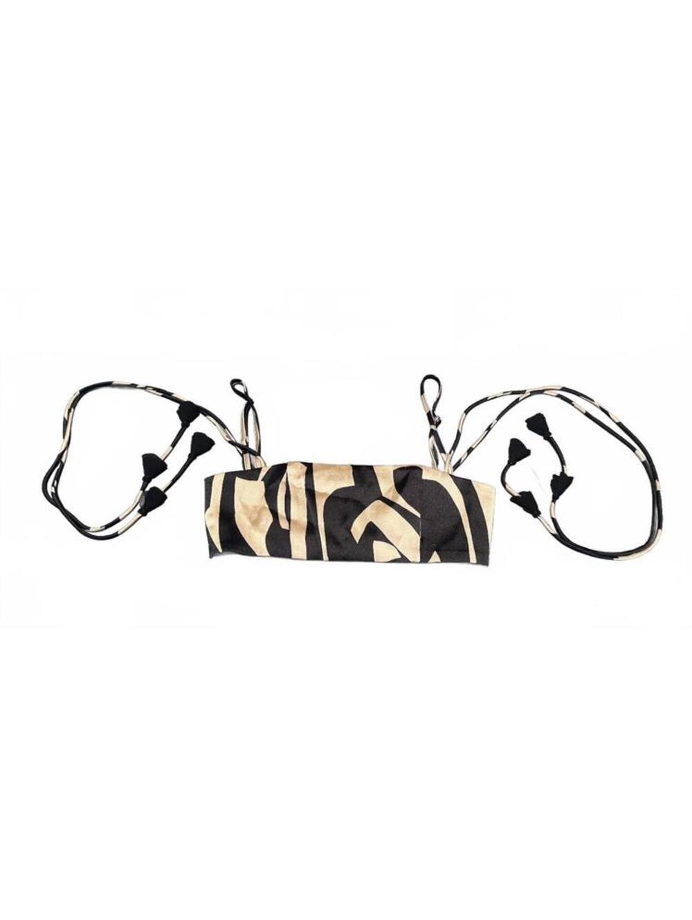 House of Harlowe Black/Cream Satin Crop Top w/Rosette Straps (XS)